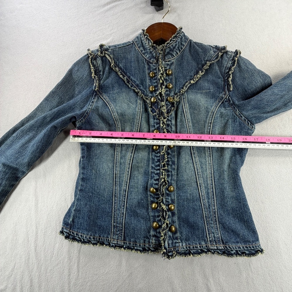 Rave Y2K Victorian Denim Jacket High Neck Hook & Eye Fitted Womens M - Picture 6 of 9